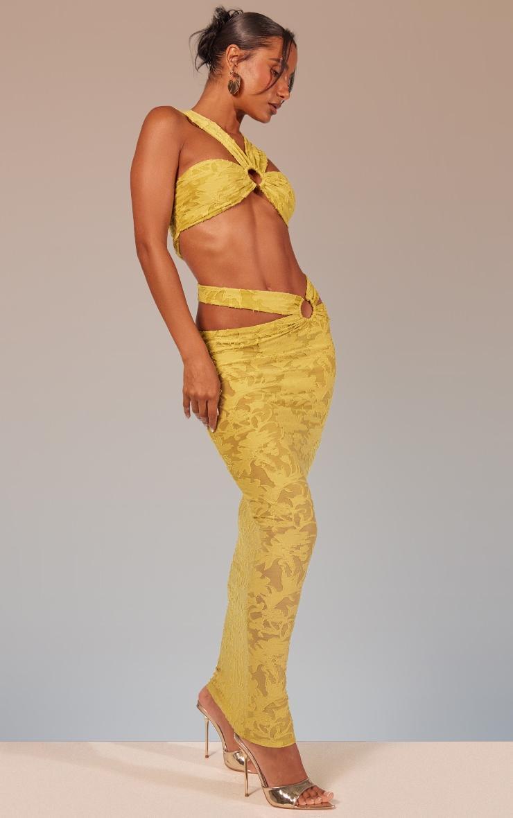 Lime Green Floral Sheer Burnout Ring Detail Crop Top Product Image