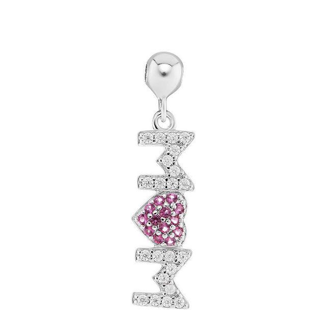 PRIMROSE Sterling Silver Polished Pave Cubic Zirconia & Pave Red Nano Stone MOM Sliding Charm, Womens Product Image