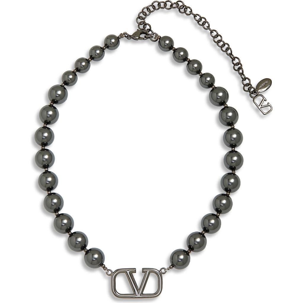 VALENTINO GARAVANI Vlogo Signature Swarovski Pearl Necklace In Black Ruthenium/crystal Black Product Image