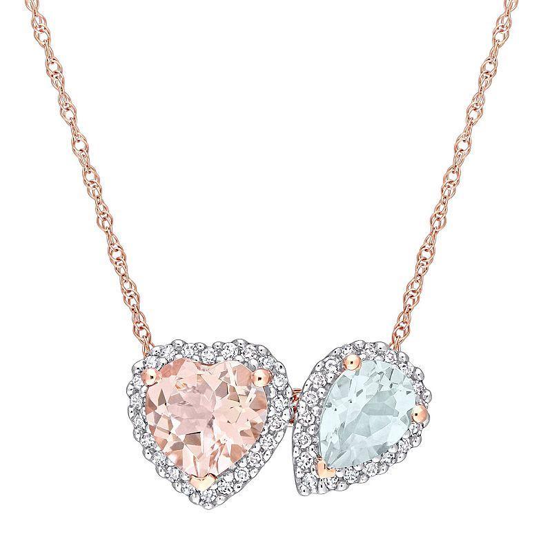 Stella Grace 10k Rose Gold Morganite, Aquamarine & 1/5 Carat T.W. Diamond Pendant Necklace, Womens Product Image