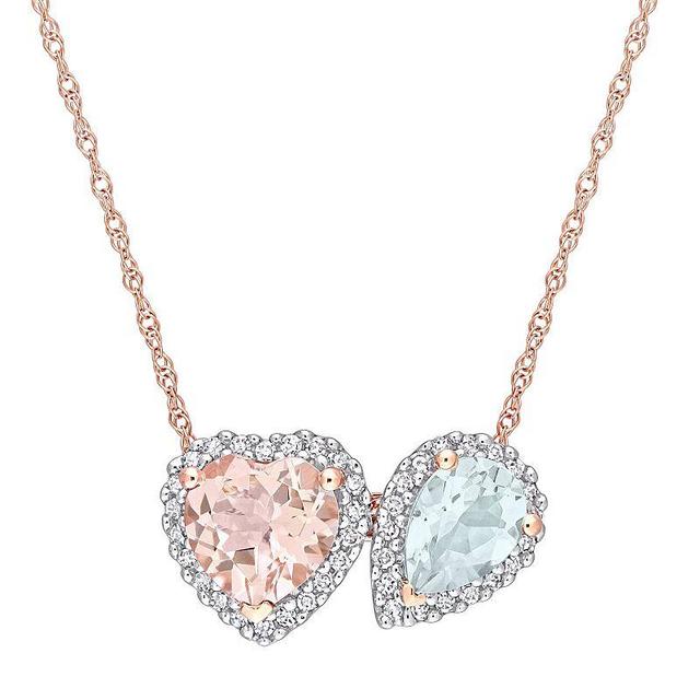 Stella Grace 10k Rose Gold Morganite, Aquamarine & 1/5 Carat T.W. Diamond Pendant Necklace, Womens Multicolor Product Image