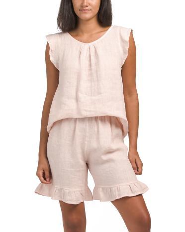 Linen Ruffle Top Shorts Set for Women | Cotton Product Image