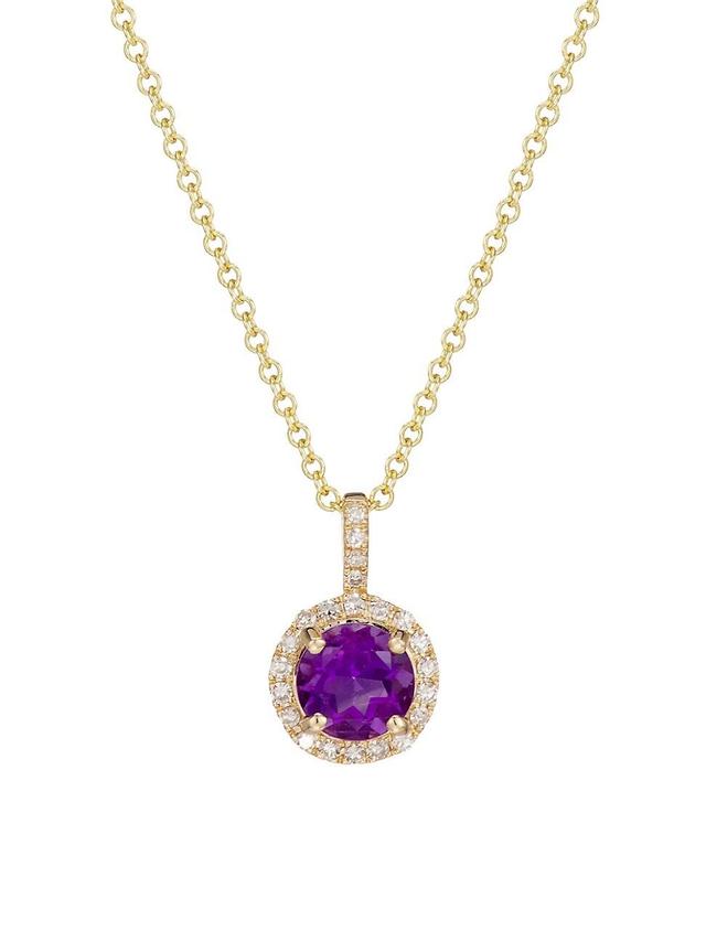 Womens 14K Yellow Gold, 0.10 TCW Diamond & Amethyst Pendant Necklace Product Image