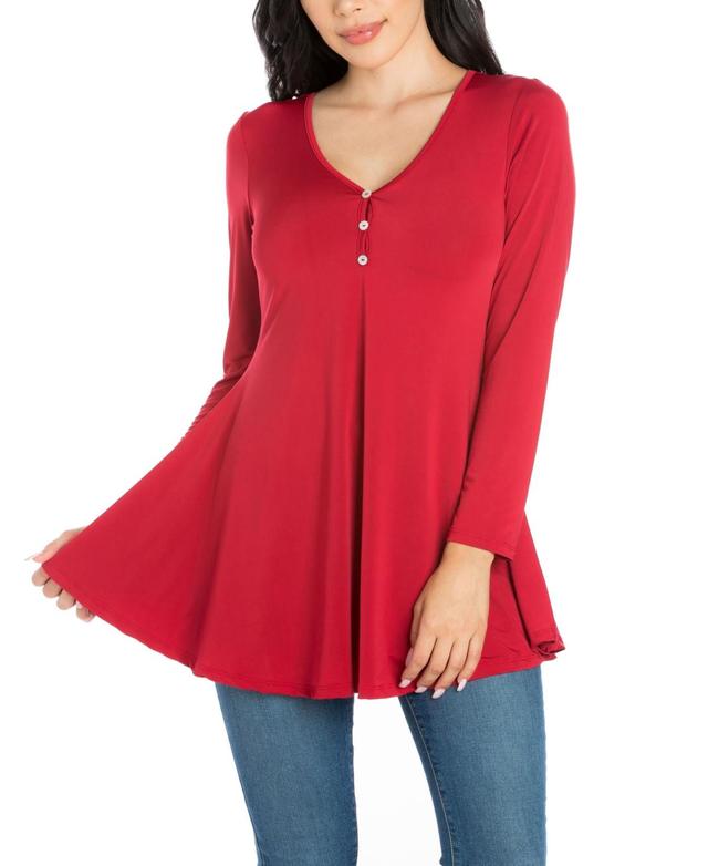 Womens Flared Long Sleeve Henley Tunic Top Product Image