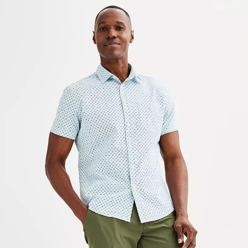 Mens FLX Performance Untucked-Fit Short Sleeve Button Down Shirt Blue Water Product Image