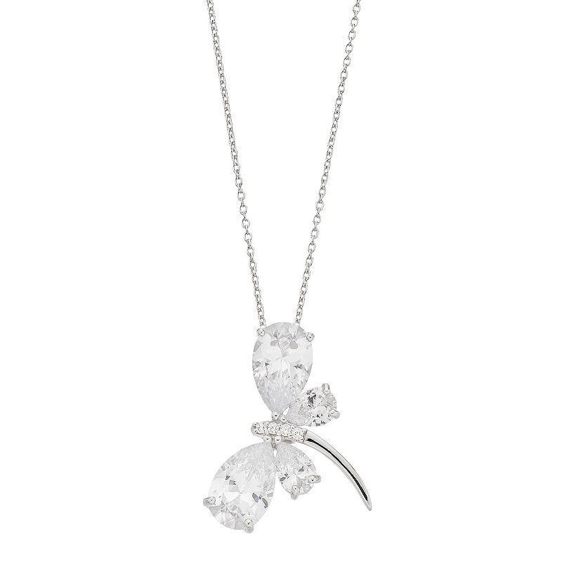 Sterling Silver Cubic Zirconia Butterfly Pendant Necklace, Womens White Product Image