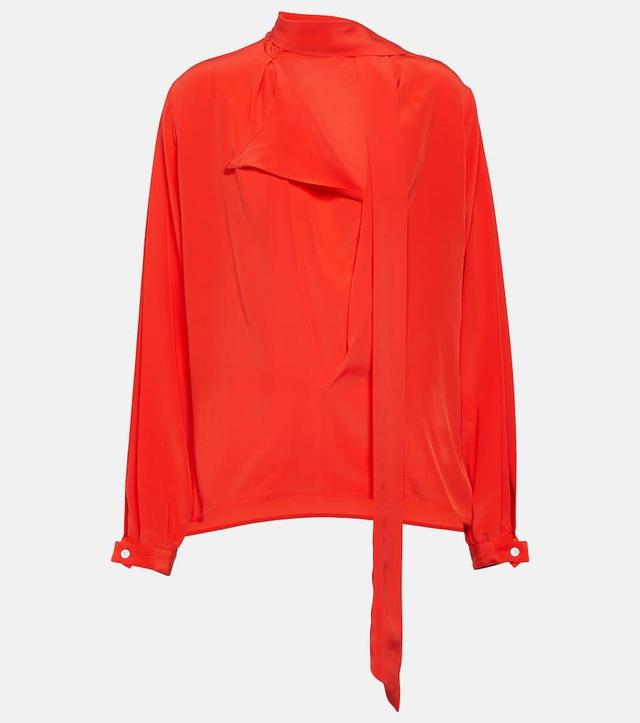 Tie-detailed Silk Crepe De Chine Blouse In Red Product Image