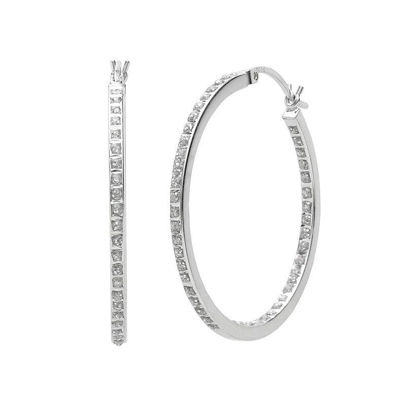 Diamond Mystique Platinum Over Silver Diamond Accent Hoop Earrings, Womens, Multicolor Product Image