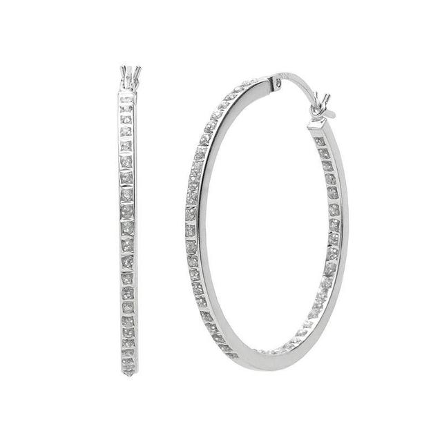 Diamond Mystique Platinum Over Silver Diamond Accent Hoop Earrings, Womens, White Product Image