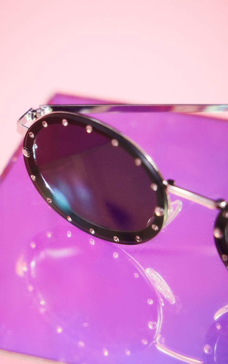 Black Round Lens Diamante Detail Sunglasses Product Image