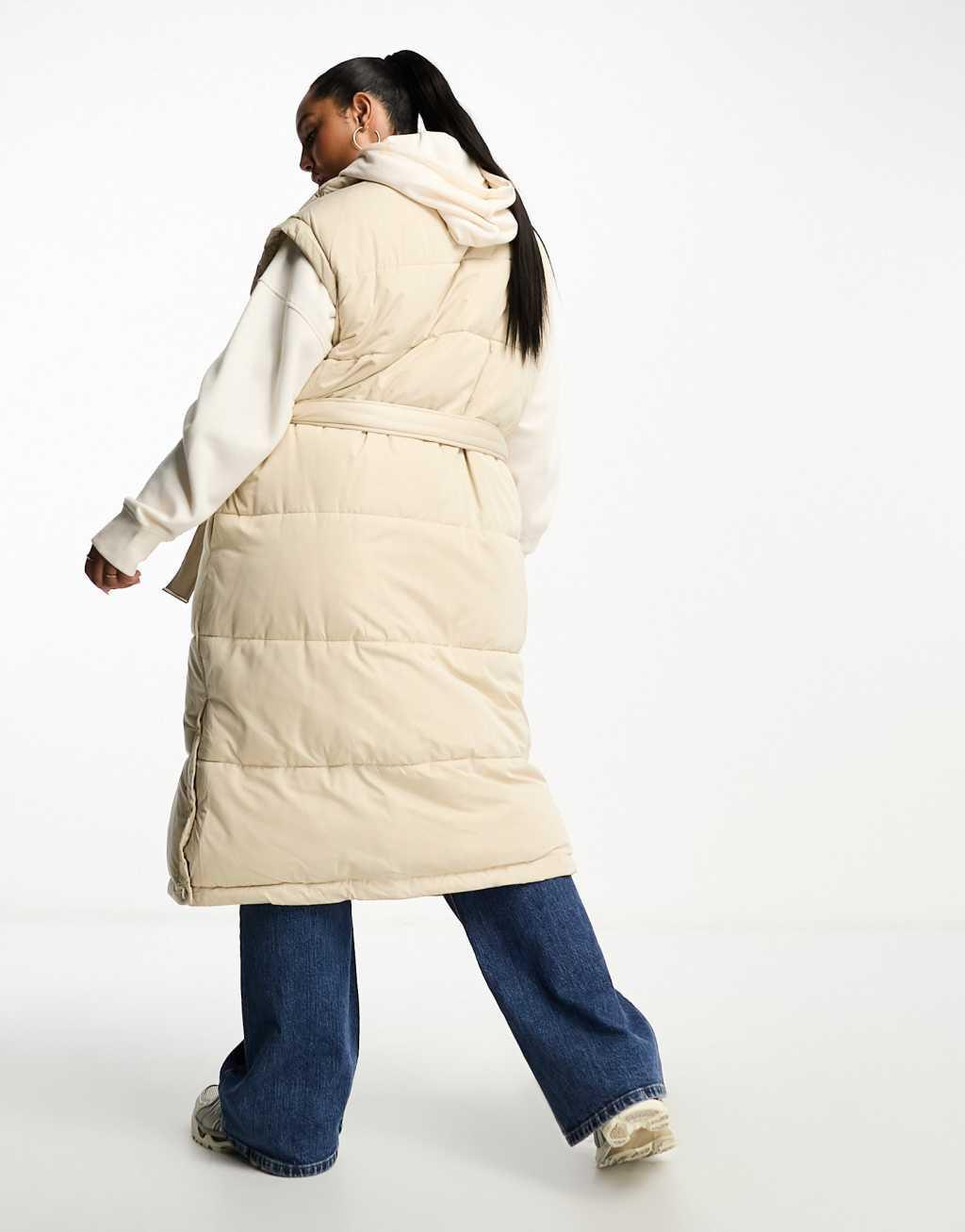 River Island Plus long line padded vest in cream Product Image