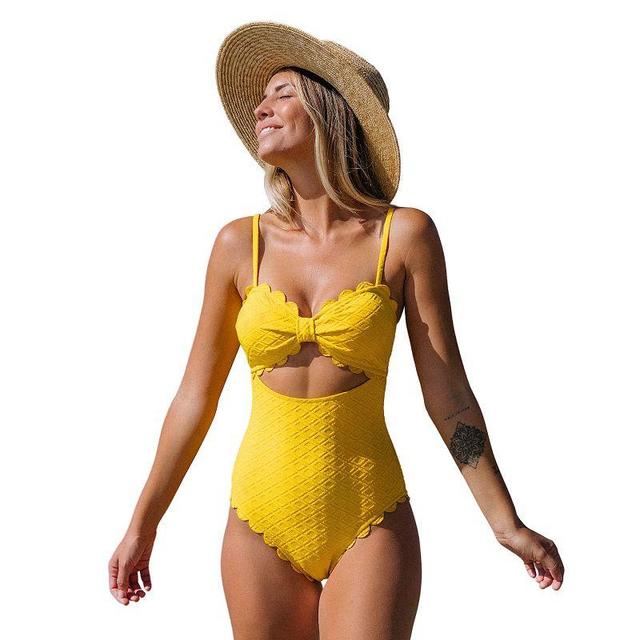 Womens CUPSHE Cutout Scallop Trim One-Piece Swimsuit Yellow Product Image