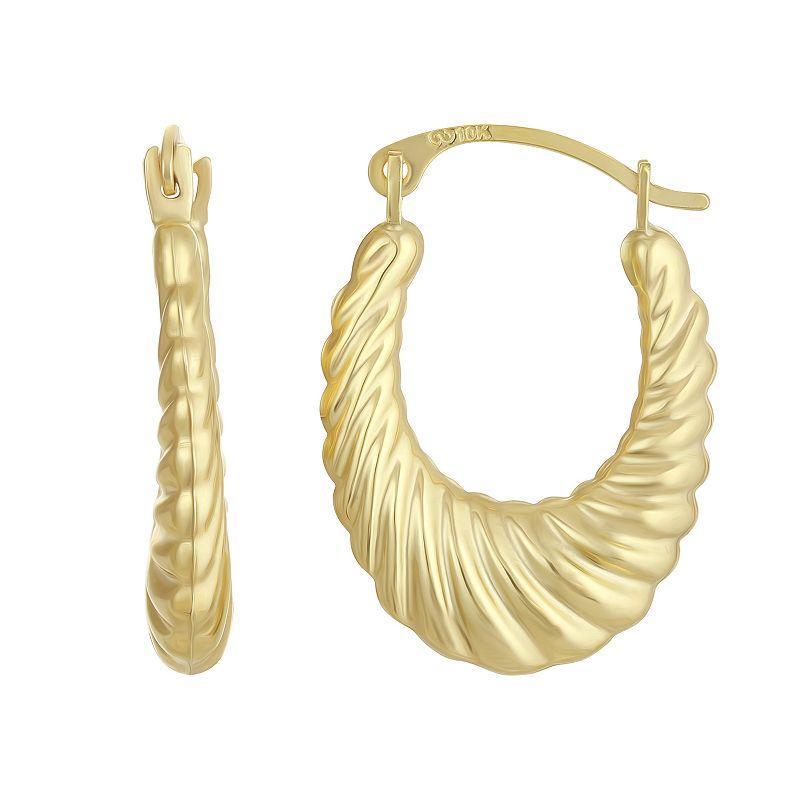 Ribbed Graduated Small Oval Hoop Earrings in 10k Gold Product Image