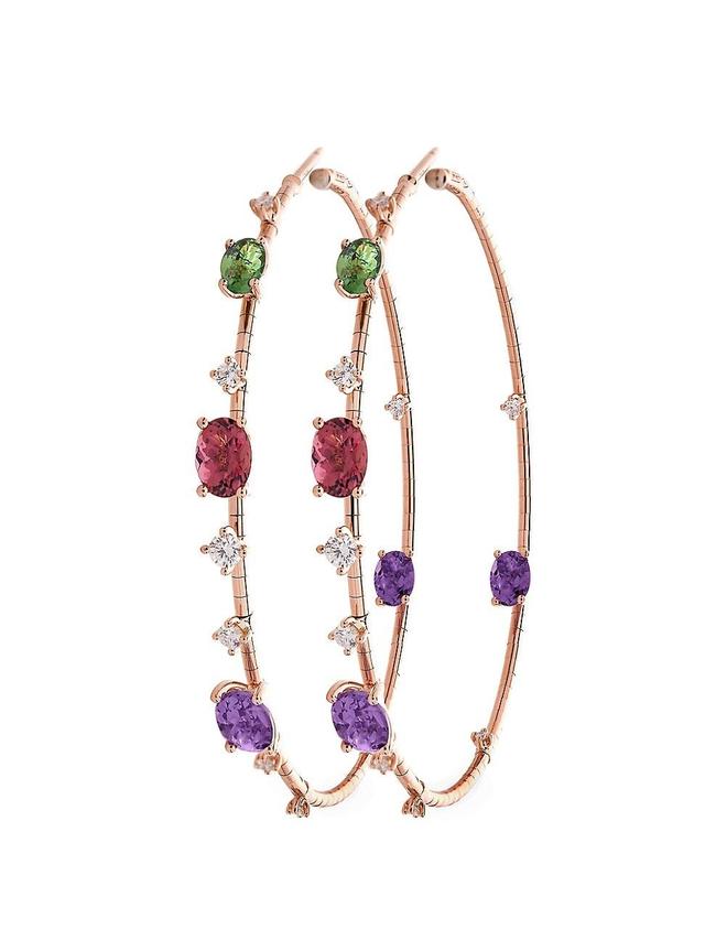 Womens Rugiada Pietre 18K Rose Gold, Titanium, & Multi-Gemstone Hoop Earrings Product Image