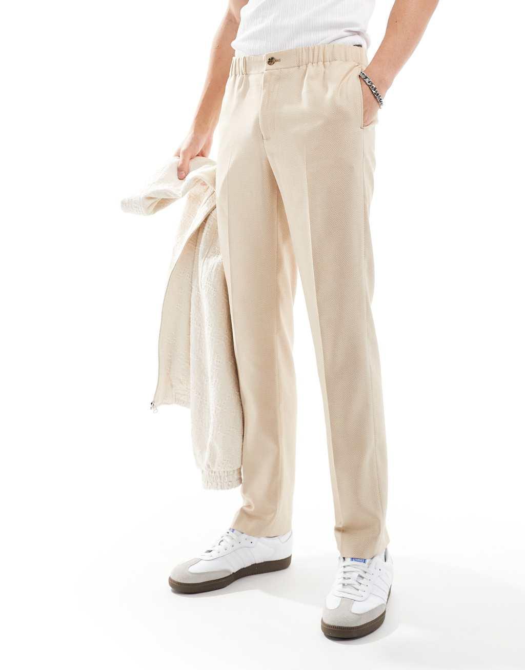 ASOS DESIGN Wedding slim pull on suit pants in camel micro texture Product Image