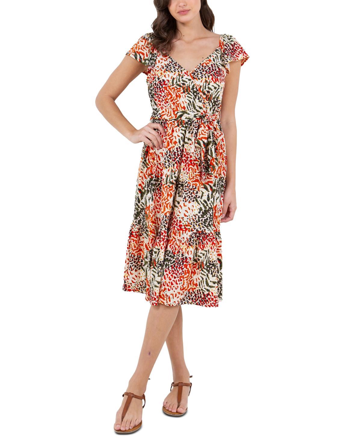 John Paul Richard Womens Petite Printed Flutter-Sleeve V-Neck Dress Product Image