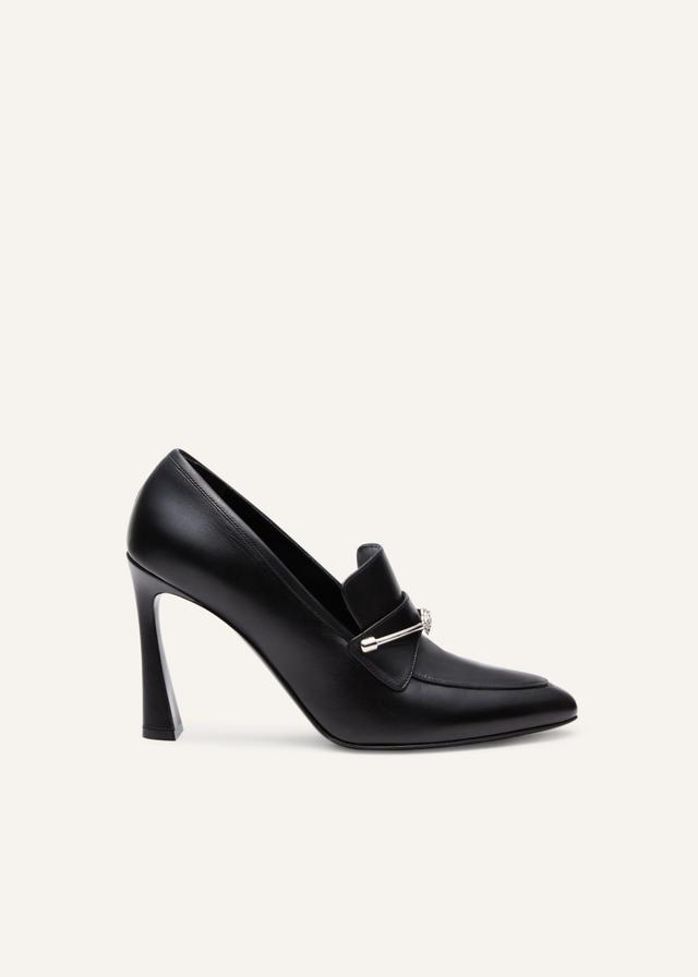 Silver rose loafers in black leather Product Image