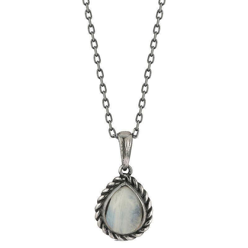 Sunkissed Sterling Oxidized Sterling Silver & Stone Teardrop Pendant Necklace, Womens Silver Tone Moonstone Product Image