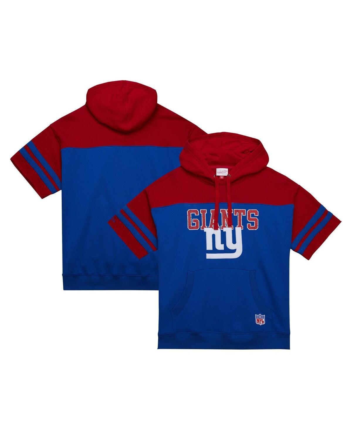 Mens Mitchell & Ness Royal New York Giants Off Field Vintage Logo Short Sleeve Pullover Hoodie Product Image