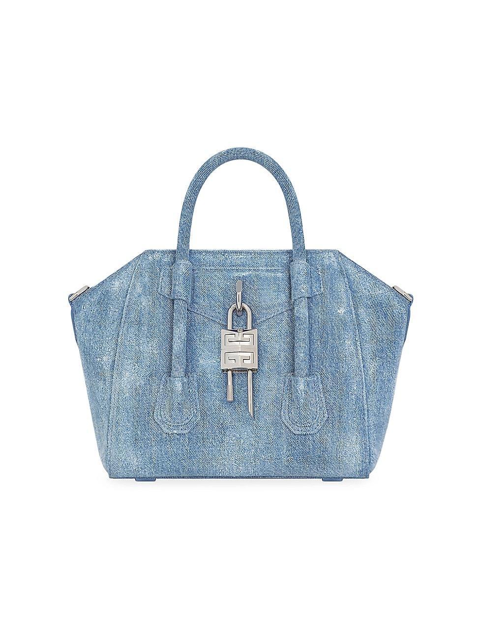 Womens Mini Antigona Lock Bag in Washed Denim - Medium Blue - Medium Blue - Size Medium Product Image