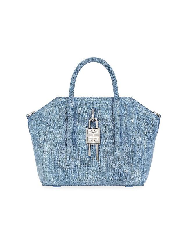 Womens Mini Antigona Lock Bag in Washed Denim - Medium Blue - Medium Blue - Size Medium Product Image