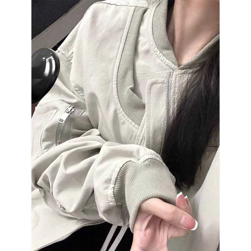 Plain Zip Bomber Jacket Product Image