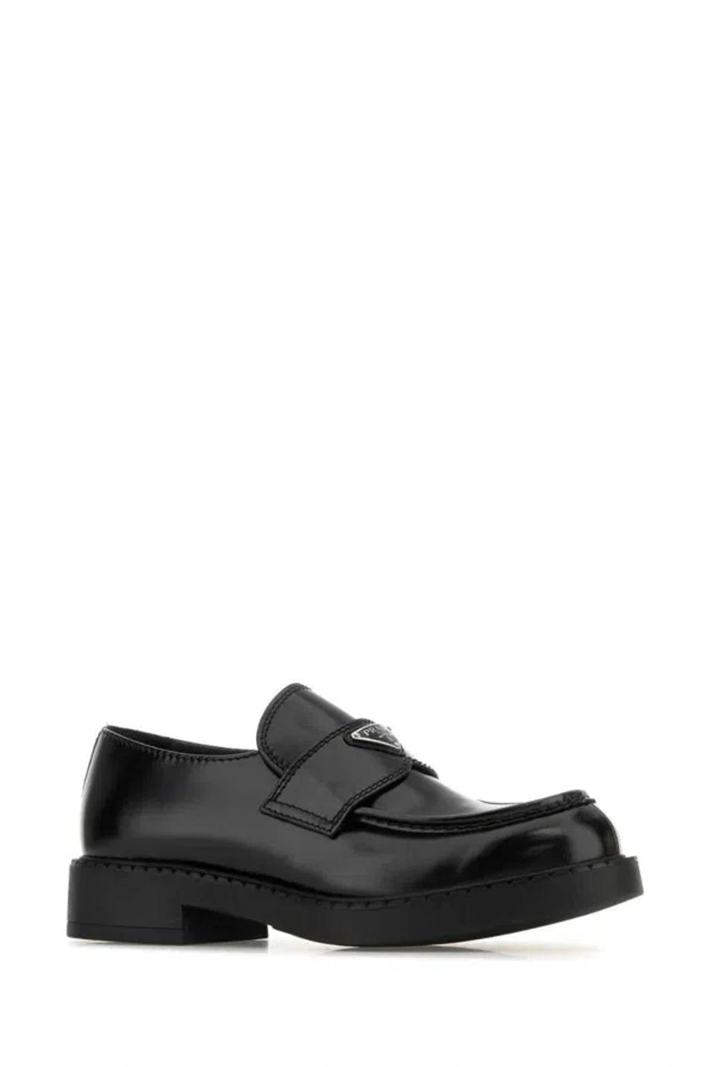 PRADA Chocolate Brushed Loafers Shoes In Black Product Image