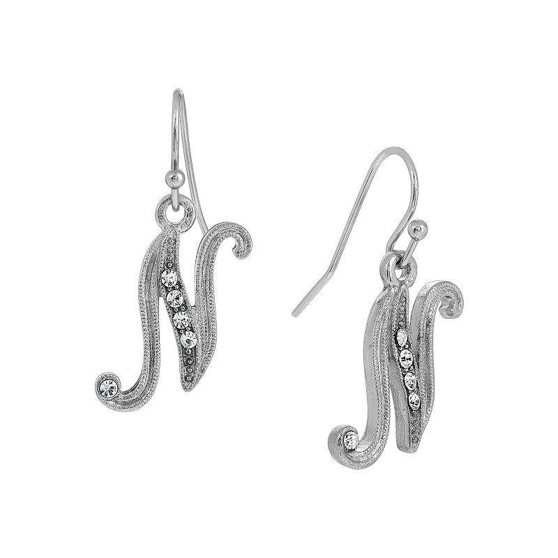 1928 Silver Tone Crystal Initial Drop Earrings, Womens, White Product Image