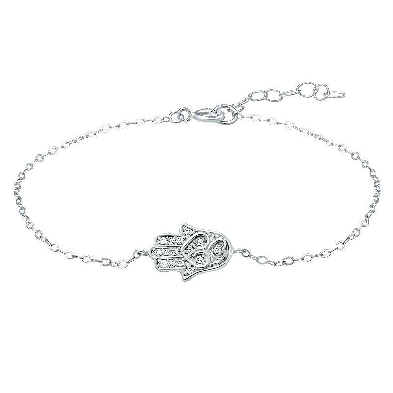 Aleure Precioso Sterling Silver Cubic Zirconia Hamsa Anklet, Womens White Product Image