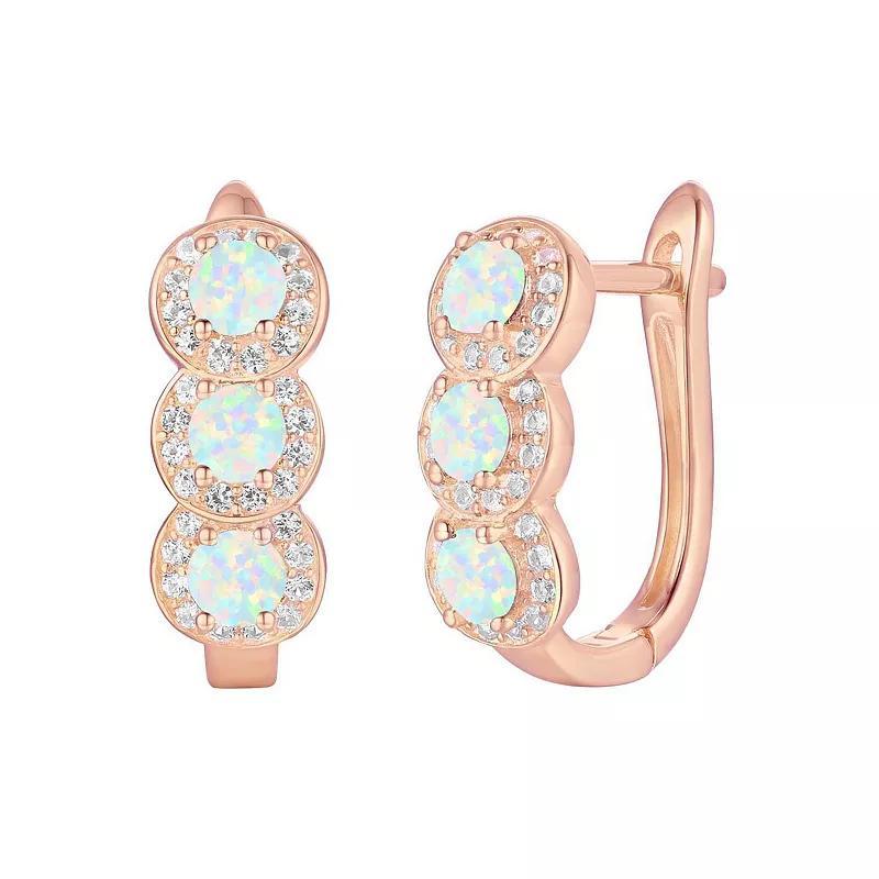 14k Rose Gold Flash-Plated Lab-Created Opal Hoop Earrings, Womens Product Image