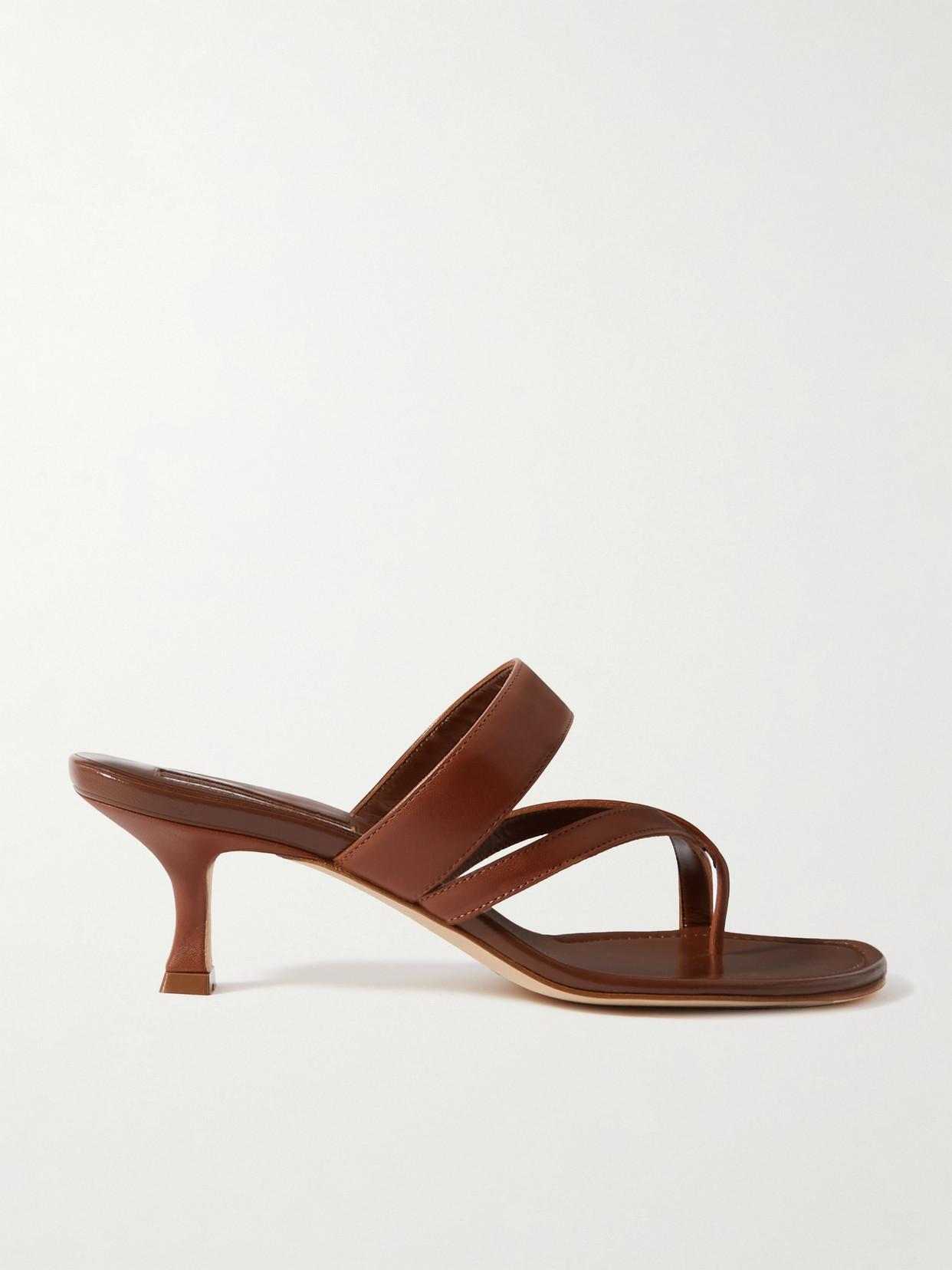 MANOLO BLAHNIK Susa 50 Leather Sandal In Brown Product Image