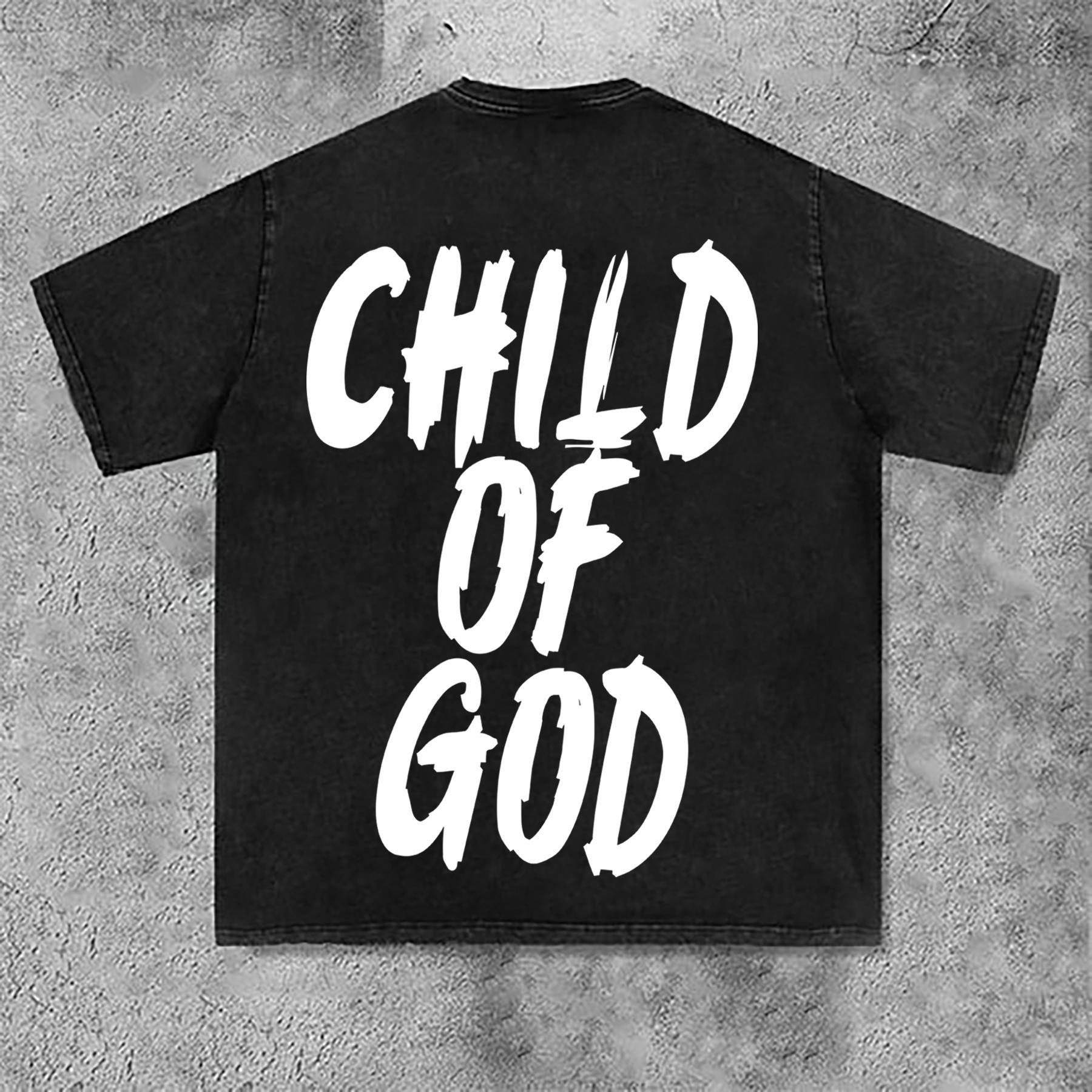 Men's Casual Child Of God Print Short Sleeve Acid Washed T-Shirt Product Image