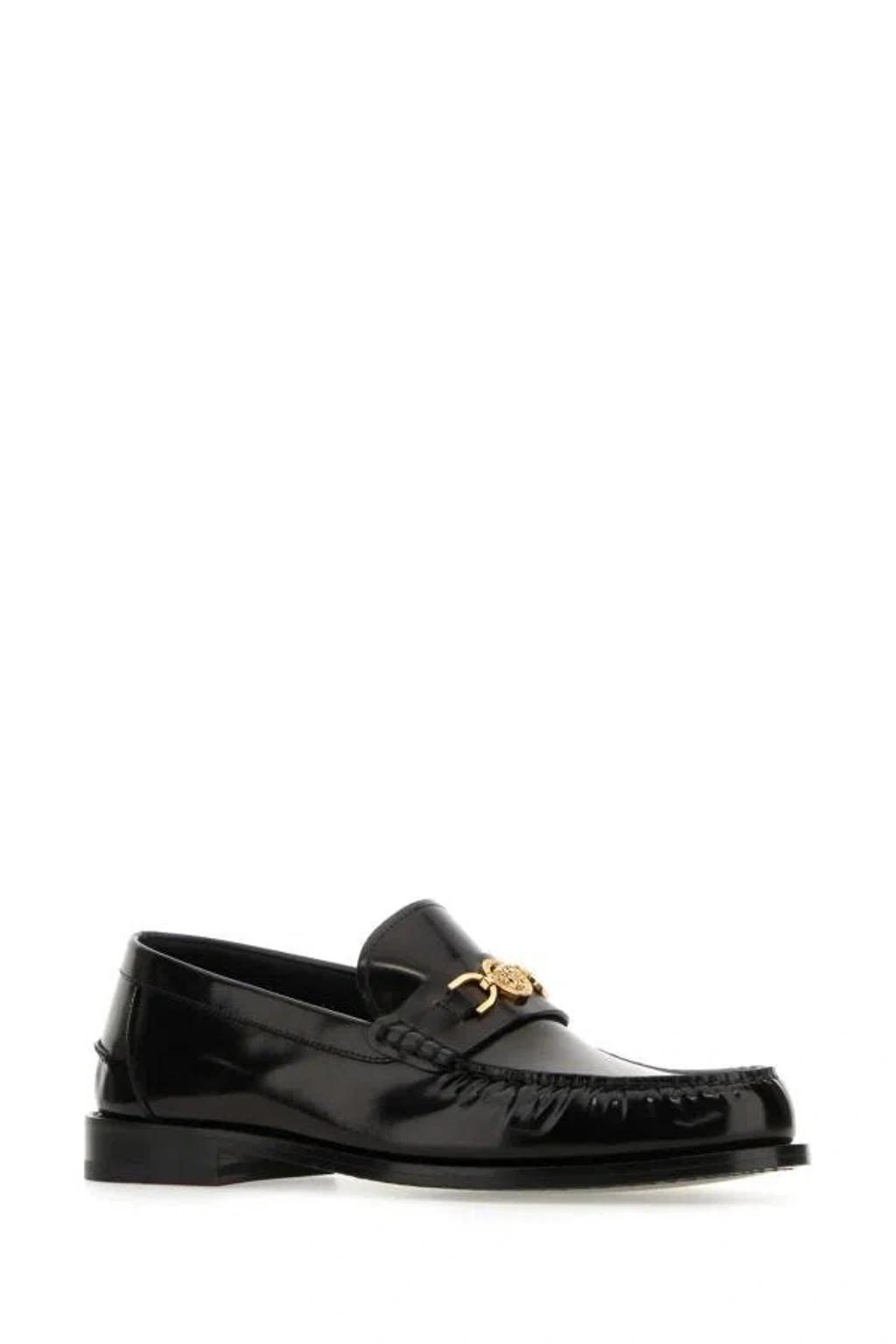 VERSACE Man Black Leather Medusa  95 Loafers Product Image