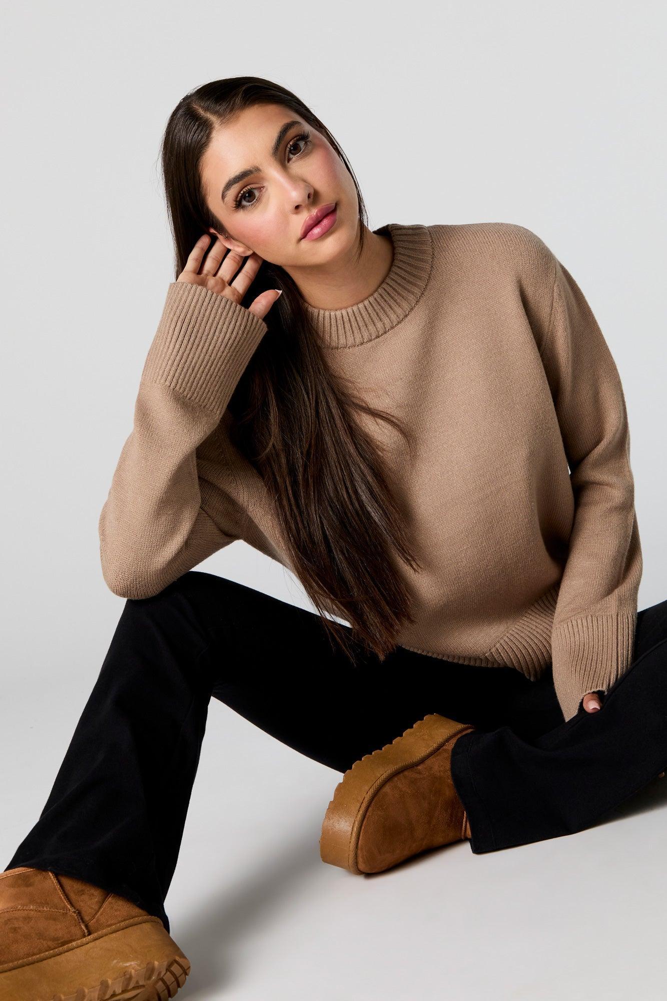 Ribbed Trim Crewneck Sweater Female Product Image