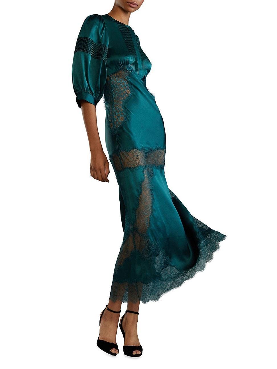 Womens Lace-Trimmed SIlk Charmeuse Maxi Dress Product Image