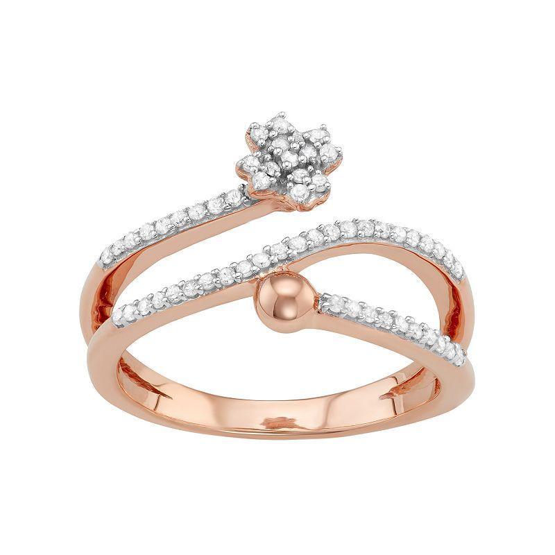 Jewelexcess Sterling Silver 1/4 Carat T.W. Diamond Bypass Flower Ring, Womens Rose Gold Tone Product Image