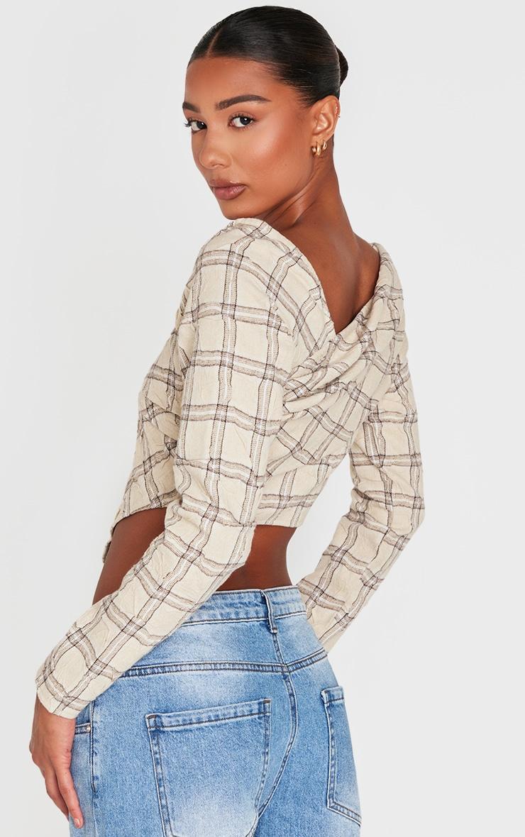 Beige Asymmetric Checked Long Top Product Image