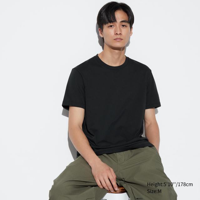 Mens Dry Color Crew Neck T-Shirt with Quick-Drying Black 2XS UNIQLO US Product Image