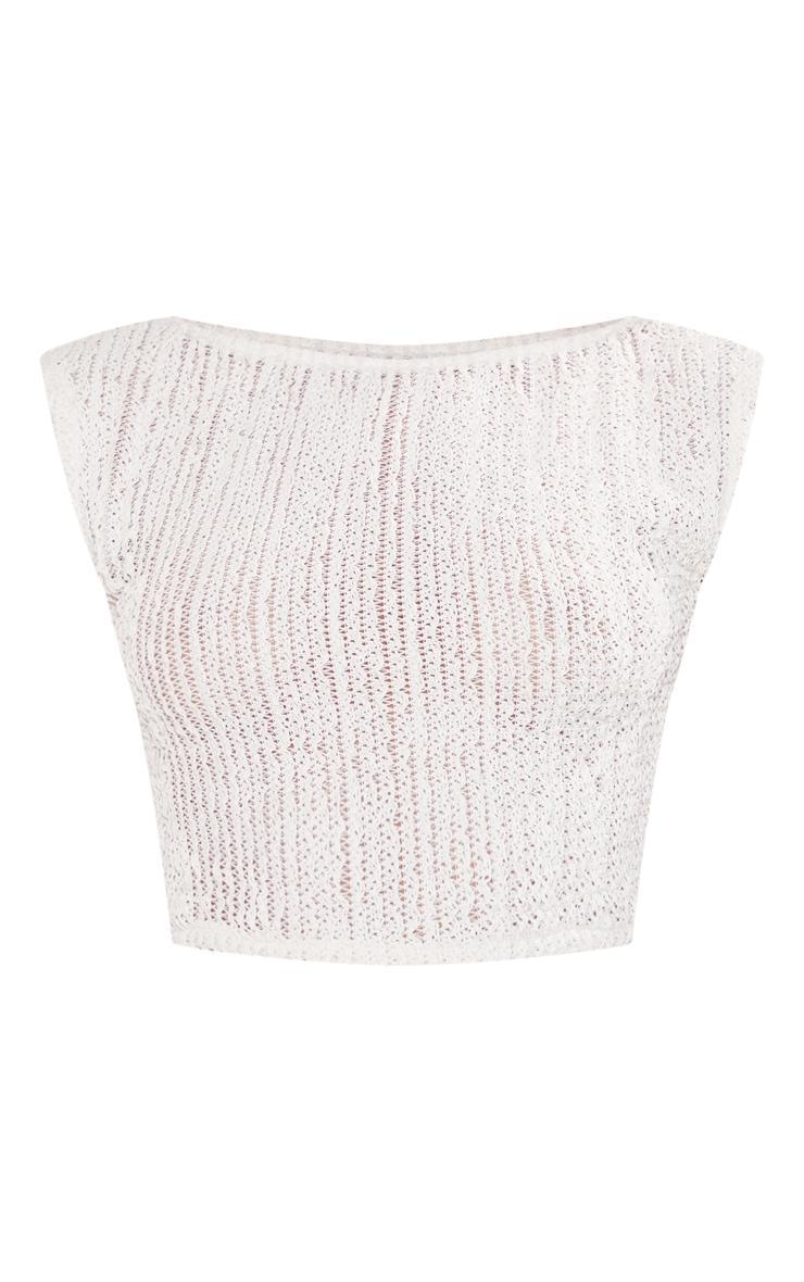 Cream Knit Look Textured Jersey Open Back Crop Top Product Image