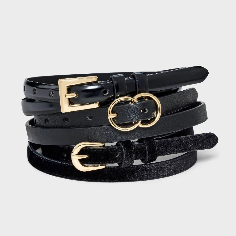 Womens Double O Ring Belt 3pk - A New Day Black Product Image