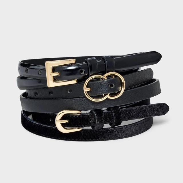 Women's Double O Ring Belt 3pk - A New Day™ Black M Product Image