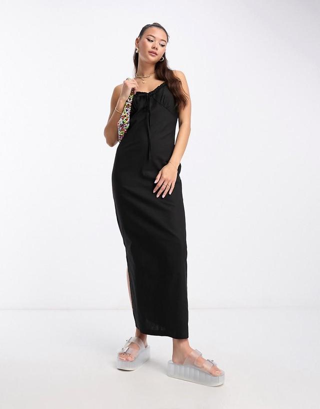 Daisy Street linen look cami maxi dress with tie front-Black Product Image