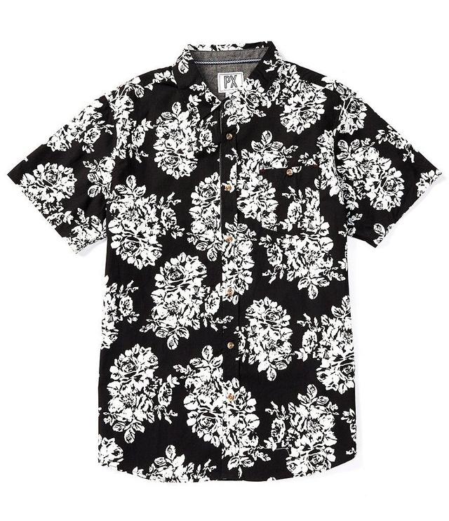 PX Clothing Short Sleeve Allover Printed Peached Poplin Patch Pocket Shirt Product Image