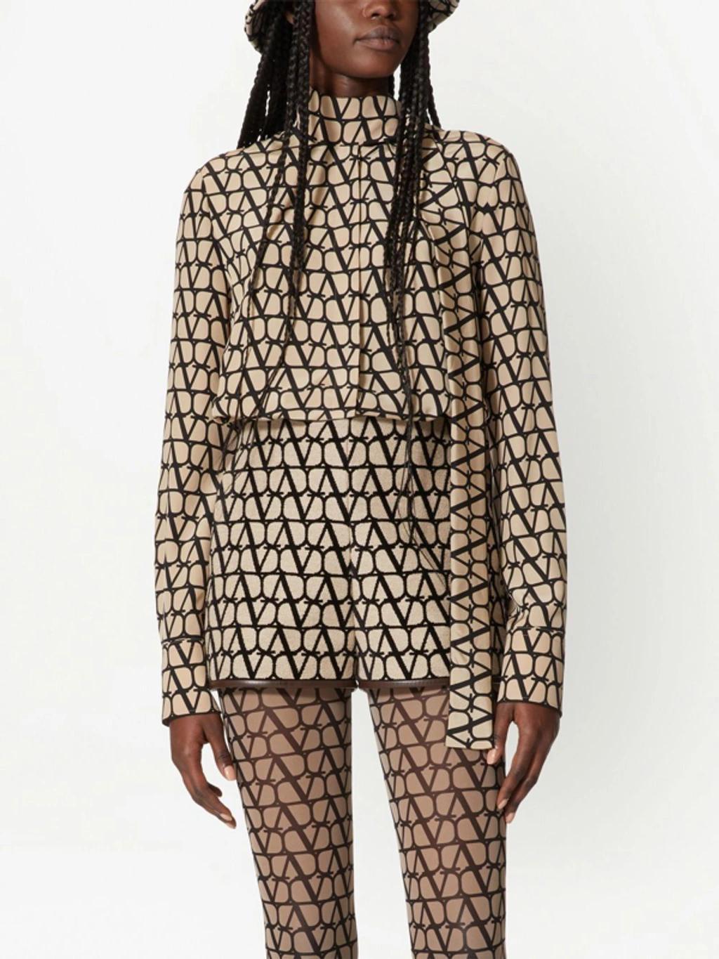 VALENTINO Vlogo Monogram Blouse In Beige,black Product Image