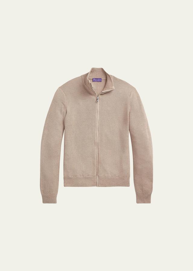 Mens Textured Silk Cotton Front-Zip Sweater Product Image