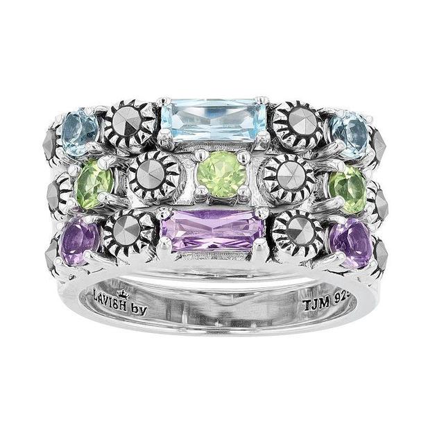 Lavish by TJM Sterling Silver Multi-Gemstone 3-Piece Stack Ring Set, Womens Product Image