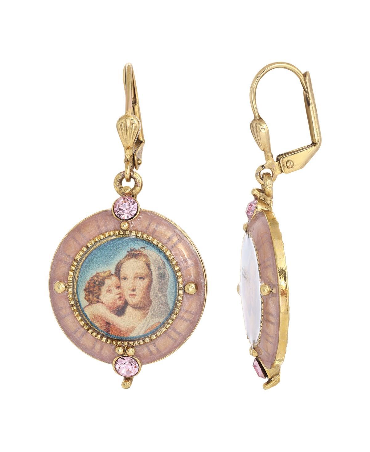 Symbols of Faith Enamel Mary and Child Drop Earrings, Womens, Pink Product Image