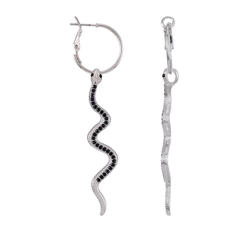 Berry Jewelry Silver Tone Snake Charm Drop Hoop Earrings, Womens Product Image