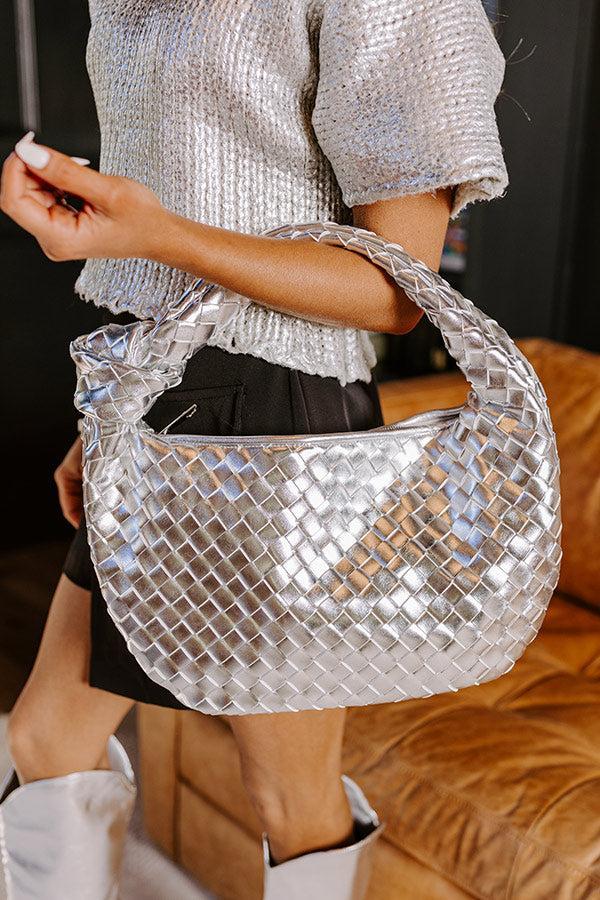 Feeling Glam Woven Metallic Tote in Silver Product Image