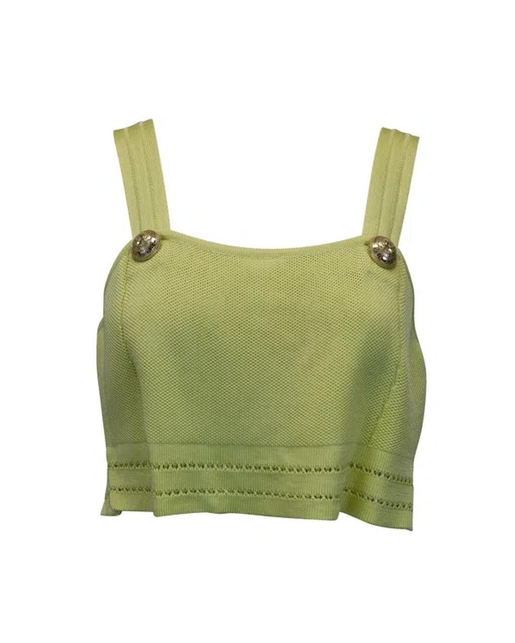 BALMAIN Sleeveless Knitted Crop Top In Lime Green Viscose Product Image